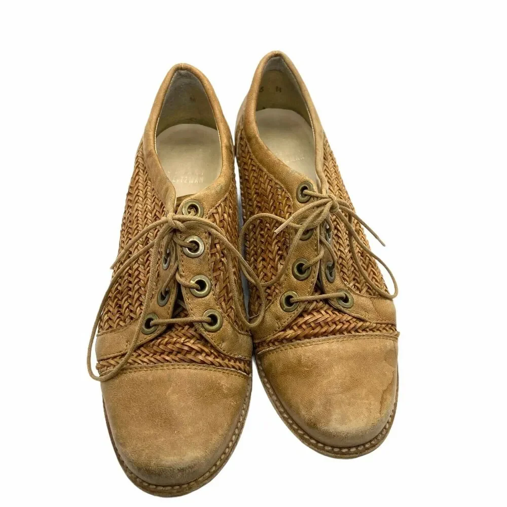 Stuart Weitzman Oxford Shoes Women's Size 6 Brown Leather Lace Up Open Weave
